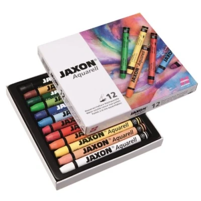 Abbildung von Honsell 49412 Jaxon Aquarell Wachspastellkreide, wasservermalbar, 12er Set im Kartonetui, hohe Farbbrillanz, satter Farbaufstrich, für Künstler, Hobbymaler, Kunstunterricht