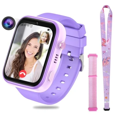 Abbildung von OKYUK 4G Smartwatch für Kinder, GPS Tracker, mehrere Desktop Stile zur Auswahl, Zwei Wege Anrufe, Bildkompetenz, SOS, WLAN, wasserdichter Touchscreen 412 Jungen und Mädchen (T45 Lila)