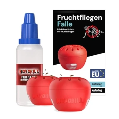 Abbildung von Novokill Fruchtfliegenfalle Lockstoff 30ml + 2X Fallen Effektive Obstfliegenfalle für Küche Fruchtfliegen bekämpfen mit langanhaltender Wirkung Wiederverwendbare Falle