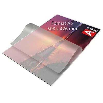 Abbildung von Albyco Laminierfolien A3 Qualität 160 Mikron (2x80 Mikron) 100 Stück Folien Glänzend, Laminiertaschen Laminierfolie Transparent