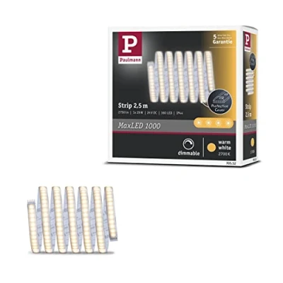 Abbildung von Paulmann 70552 LED Stripe MaxLED 1000 Warmweiß 2,5m 29W 2750lm 2700K IP44 dimmbar Lichtband Silber Kunststoff