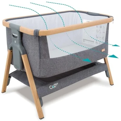 Abbildung von Tutti Bambini CoZee® 2 in 1 Baby Beistellbett &amp; Reisebett mit Matratze 6 Fach höhenverstellbar atmungsaktivem Mesh Fenster Faltbares Babybett 0 Monate (Eiche Anthrazit)