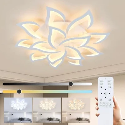 Abbildung von Comely LED Deckenleuchte Dimmbar, 84W Deckenleuchter Moderner Stil Große mit Fernbedienung/APP für Wohnzimmer, Schlafzimmer, 3000K6500K, 100cm, Weiß