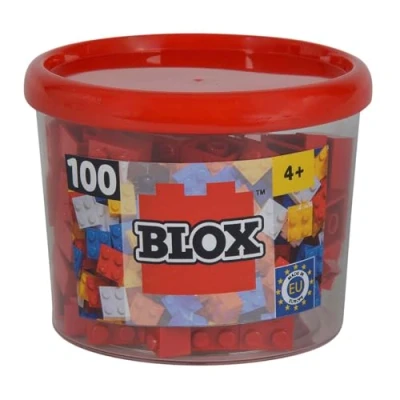 Abbildung von Simba 104114111 Blox, 100 rote Bausteine für Kinder ab 3 Jahren, 4er Steine, inklusive Dose, hohe Qualität, vollkompatibel mit vielen anderen Herstellern, Rot