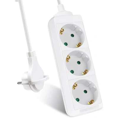 Abbildung von EXTRASTAR 3 Fach Steckdosenleiste, Flachstecker Mehrfachsteckdose mit 3m Kabel, Flacher Stecker Kindersicherung, 16A/3680W, Weiβ