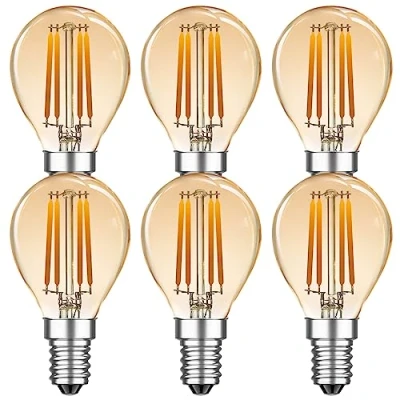 Abbildung von MZYOYO E14 LED Vintage Filament glühbirne,4W P45/G45 Gold Retro Lampe ersetzt 35W Glühlampen,Warmweiß 2700K Glühbirnen,nicht dimmbar,Amber,6 Stück