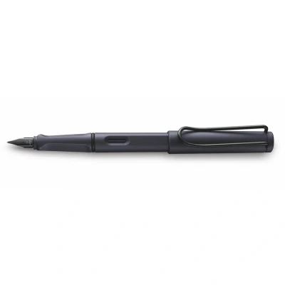 Abbildung von Lamy safari steel black Füller Füllhalter mit ergonomischem Griff &amp; polierter Linkshänder Stahlfeder (LH) in Strichbreite M robuster ASA Kunststoff inkl. Tintenpatrone T 10 blau