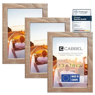 Abbildung von CABBEL 3er Set Bilderrahmen 13x18 MDF Holz Rahmen mit bruchsicherem Acrylglas in Mokka Hell