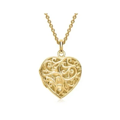 Abbildung von Herz Medaillon mit Muster in gold inkl. Kette Anhänger