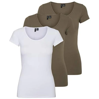 Abbildung von VERO MODA Damen VMMAXI My Soft SS U Neck GA 3PACK 10247489, Bright White/Bungee Cord &amp; BUN, XL