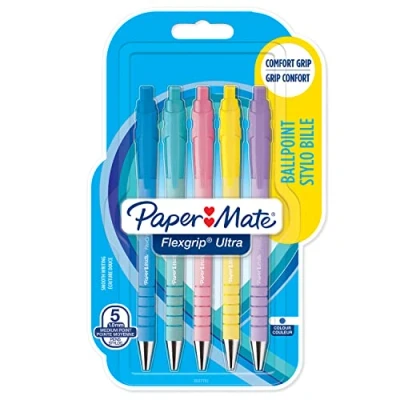 Abbildung von PAPER MATE Flexgrip Ultra Druckkugelschreiber mittlere Spitze (1,0 mm) blaue Tinte Pastellfarben 5 Stück