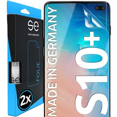 Abbildung von S.E für Samsung Galaxy S10 Plus Folie, 2x Full Screen, Positionierhilfe, Schutzfolie transparente Displayfolie, funktionierende Alternative zu Schutzglas aus Deutschland