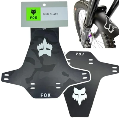 Abbildung von Fox Mud Guard Fahrrad Racing MTB DH FR Ebike Gabel Spritzschutz Fender Schutzblech (Retro Camo/Logo Weiss)