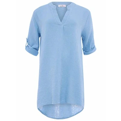 Abbildung von Zwillingsherz Musselin Longbluse aus 100% Baumwolle mit V Ausschnitt Hochwertige Tunika für Damen Frauen Mädchen Sommerbluse Freizeitkleid Strandkleid Locker luftig perfekt Frühling Sommer