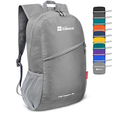 Abbildung von ZOMAKE Ultraleicht Faltbarer Rucksack 20L,Kleiner Rucksäcke Wasserdicht Wanderrucksack Packable Backpack für Damen Herren Outdoor Wandern(Silber Grau)