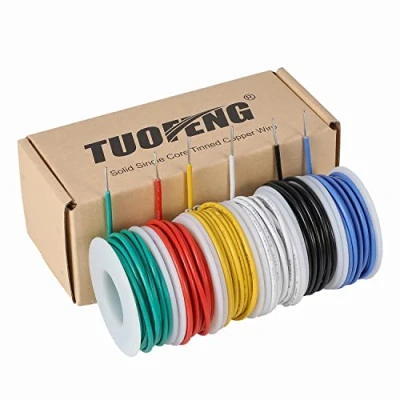 Abbildung von TUOFENG 16 awg Draht Solid Core Hookup Drähte 6 Verschiedene farbige Jumper Wire 13.2ft oder 4m Jeder, 1.3mm² Zinned Kupferdraht PVC (OD: 2.3mm) Haken up Kit