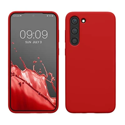 Abbildung von kwmobile Hülle kompatibel mit Samsung Galaxy S23 Plus dünnes Silikon Handy Case stoßfeste Handyhülle weiche Oberfläche Kabelloses Laden Klassisch Rot