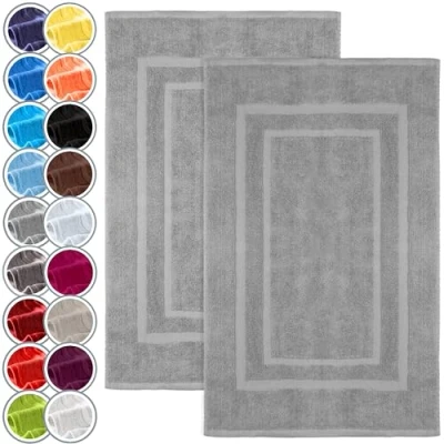 Abbildung von NatureMark 2er Pack Badvorleger Badematte Premium Qualität 100% Baumwolle 50 x 80 cm Duschvorleger Duschmatte Doppelpack Farbe: Silber grau