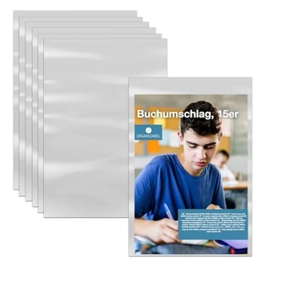 Abbildung von 15x Buchumschlag DIN A4 transparent Buchhülle &amp; Umschlag durchsichtig klar für Bücher, Hefte, Buchschoner Hefthülle