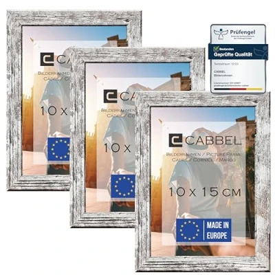 Abbildung von CABBEL (3er Set Bilderrahmen 10x15 cm, Birke, stabiles MDF Holz Rahmen, bruchsicherem Plexi Glas, zum Aufhängen &amp; Aufstellen, ideal für Fotos/Bilder/Collage