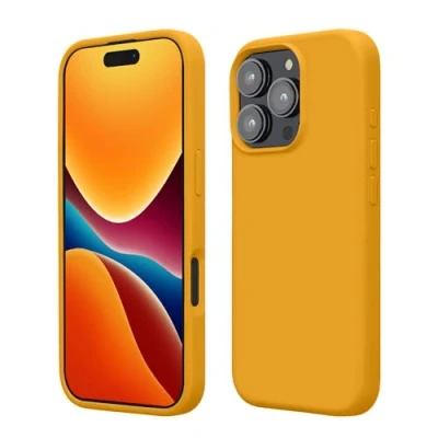 Abbildung von kwmobile Hülle kompatibel mit iPhone 16 Pro Silikon Handy Case Handyhülle weiche Oberfläche kabelloses Laden Mango