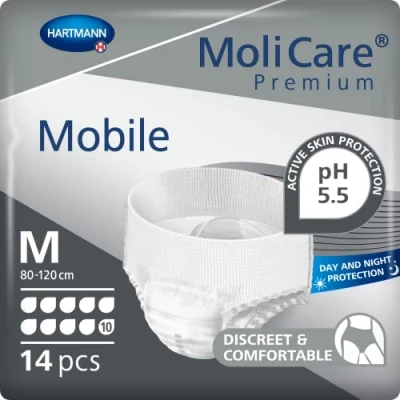 Abbildung von MoliCare Premium Mobile Einweghose: Diskrete Anwendung bei Inkontinenz für Frauen und Männer; 10 Tropfen, Gr. M (80 120 cm Hüftumfang), 14 Stück