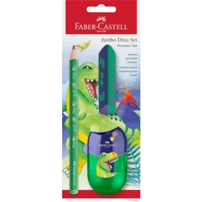 Abbildung von FABER CASTELL 111529 Schreibset Dino mit Jumbo Bleistift, Spitzer und Radiergummi, Schulset für Kinder