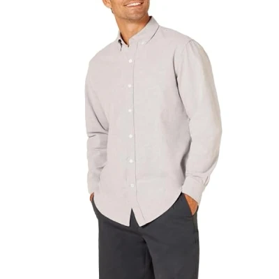Abbildung von Amazon Essentials Herren Langärmliges Oxford Hemd mit normaler Passform, Grau, L
