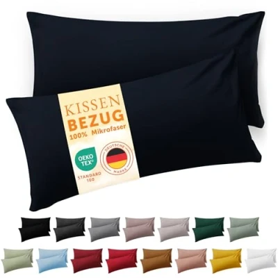 Abbildung von Blumtal Kissenbezug 40x60 cm 2er Set Kissenbezüge, Dunkelblau, Kopfkissenbezug aus weichem Mikrofaser waschbare Kissenhülle, Oeko TEX Zertifiziert für Kissen