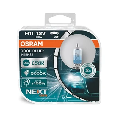 Abbildung von Osram COOL BLUE® INTENSE H11, +100% more brightness, up to 5,000K, halogen headlight lamp, LED look, Hanging folding box (2 lamps)