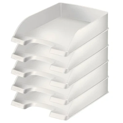 Abbildung von Leitz Briefkorb Standard A4, 5er Pack, Briefablage in Premium Qualität, Stapelbare Ablagefächer als Schreibtisch Organizer, Arktik Weiß, Style Serie, 52540004