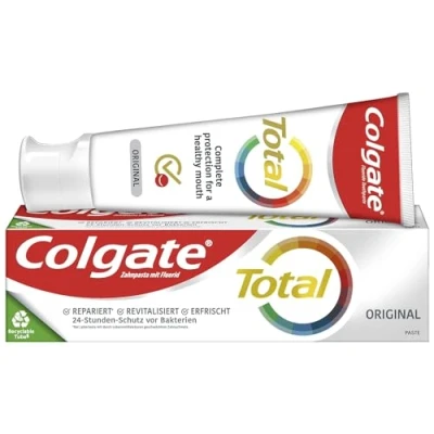Abbildung von Colgate Zahnpasta Total Original 75ml Zahnreinigung für einen gesunden Mund und 12 Stunden proaktiven Zahnschutz* reinigt Zähne, Zahnfleisch, Wangen Zunge