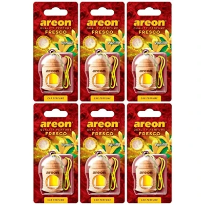 Abbildung von AREON Fresco Auto Vanille Duft Glas Duftflakon Set Flakon Holz Hängend Anhänger Spiegel Gelb 4ml (Pack x 6)