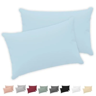 Abbildung von Twinzen® Kissenbezug 40x70 (2er Set) 100% Jersey Baumwolle 150 GSM Kissenbezüge Blau Für cm Kissenhülle mit Reißverschluss Oeko Tex Zertifiziert