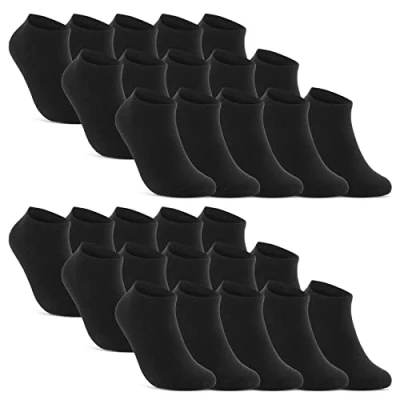 Abbildung von 10 20 30 Paar Sneaker Socken Damen &amp; Herren Schwarz Weiß Baumwolle 10800 (Schwarz 35 38)