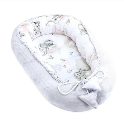 Abbildung von Warmes Nestchen Baby 90x50 cm Kuschelnest Neugeborene Winter/Herbst Kokon Babynest Elefant Hellgrau