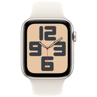 Abbildung von Apple Watch SE 2024 44mm Gold (Beiges Silikon Armband M/L)