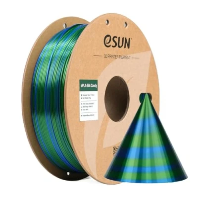 Abbildung von eSUN Silk Candy PLA Filament 1.75mm, Silky Multicolored 3D Drucker PLA, Gradient Changing 1KG Spule (2.2 LBS) für Drucker, Blau Grün