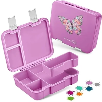 Abbildung von My Vesperbox Jin Bento Box Kinder Lunchbox extrem robust Brotdose Brotbox ideal für Kindergarten und Schule (Rosa Schmetterling)
