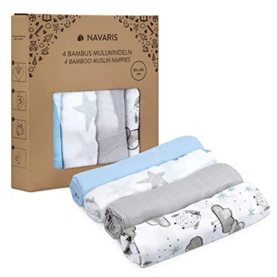 Abbildung von Navaris Baby Mullwindel Set 4x Mulltuch zum Stillen Pucken Wickeln 80x80cm Pucktuch Spucktuch Stilltuch umweltfreundlich