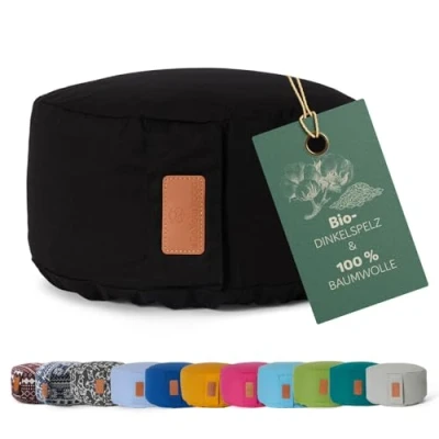 Abbildung von #DoYourYoga rundes Yogabolster waschbarer Bezug, Bio Dinkelspelz (KBA) Füllung, 30 x 15 cm, Yoga Kissen für Yin &amp; Meditation schwarz