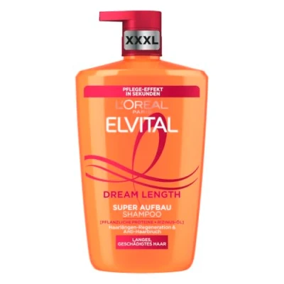 Abbildung von L&#039;Oréal Paris Elvital XXL Shampoo gegen Spliss, Für traumhaft langes Haar, Mit Rizinus Öl, Vitaminen und pflanzlichen Proteinen, Dream Length Super Aufbau Haarshampoo, 1 x 1000 ml