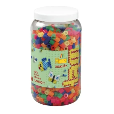 Abbildung von Hama Perlen 8542 Bügelperlen Dose mit ca. 1.400 bunten Maxi Bastelperlen Durchmesser 10 mm im Neon Mix, kreativer Bastelspaß für Groß und Klein