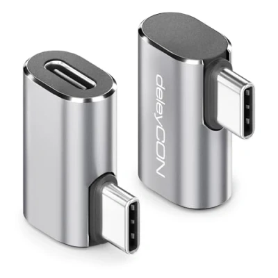 Abbildung von deleyCON USB C Adapter Winkel 90 Grad (2 Stück) 40Gbps, 240W, 8K60Hz, Aluminium Gehäuse, Typ Stecker auf Buchse Kompatibel mit Smartphone Tablet Laptop Notebook PC Switch UVM.