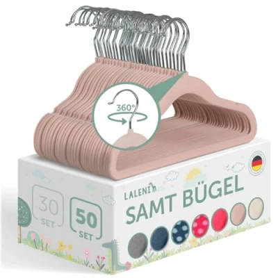 Abbildung von Laleni Kinderkleiderbügel 50 Stück mit Samtbezug Platzsparend &amp; 360 drehbar Rutschfest