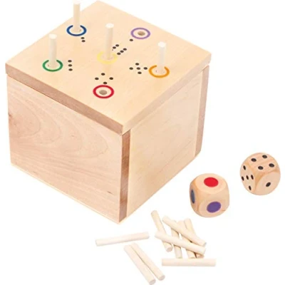Abbildung von small foot Würfelspiel 6 raus in der Box, aus Holz, schnell erlerntes mit zwei Würfeln, ab 5 Jahren, 6558, Braun
