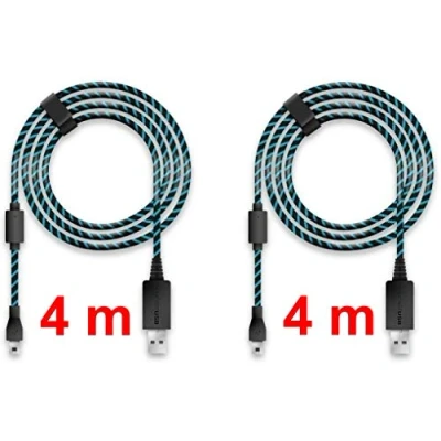 Abbildung von Lioncast Ladekabel/USB Kabel/Controllerkabel für Controller der PS4, 4m schwarz/blau Micro USB/Unverzichtbares Playstation 4 Zubehör jeden Zocker 2 Stück