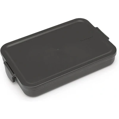 Abbildung von Brabantia Make &amp; Take Brotdose Flach Platz für Sandwiches Deckel mit Klickverschluss Gefriergeeignet Spülmaschinen Mikrowellenfest Dark Grey 25,5 x 16,6 3,7 cm