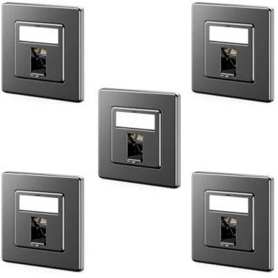 Abbildung von deleyCON 5x CAT7 Netzwerkdose 1 Port LAN Dose Anschlussdose Datendose Unterputzdose + CAT 7 Keystone Modul 45 Gewinkelter Auslass RJ45 DSL Netzwerk Patchkabel Verlegekabel Schwarz