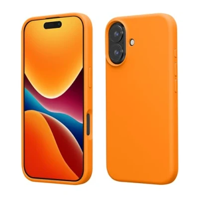 Abbildung von kwmobile Handyhülle für iPhone 16 Hülle, Case Hülle Silikon kabelloses Laden Fruity Orange